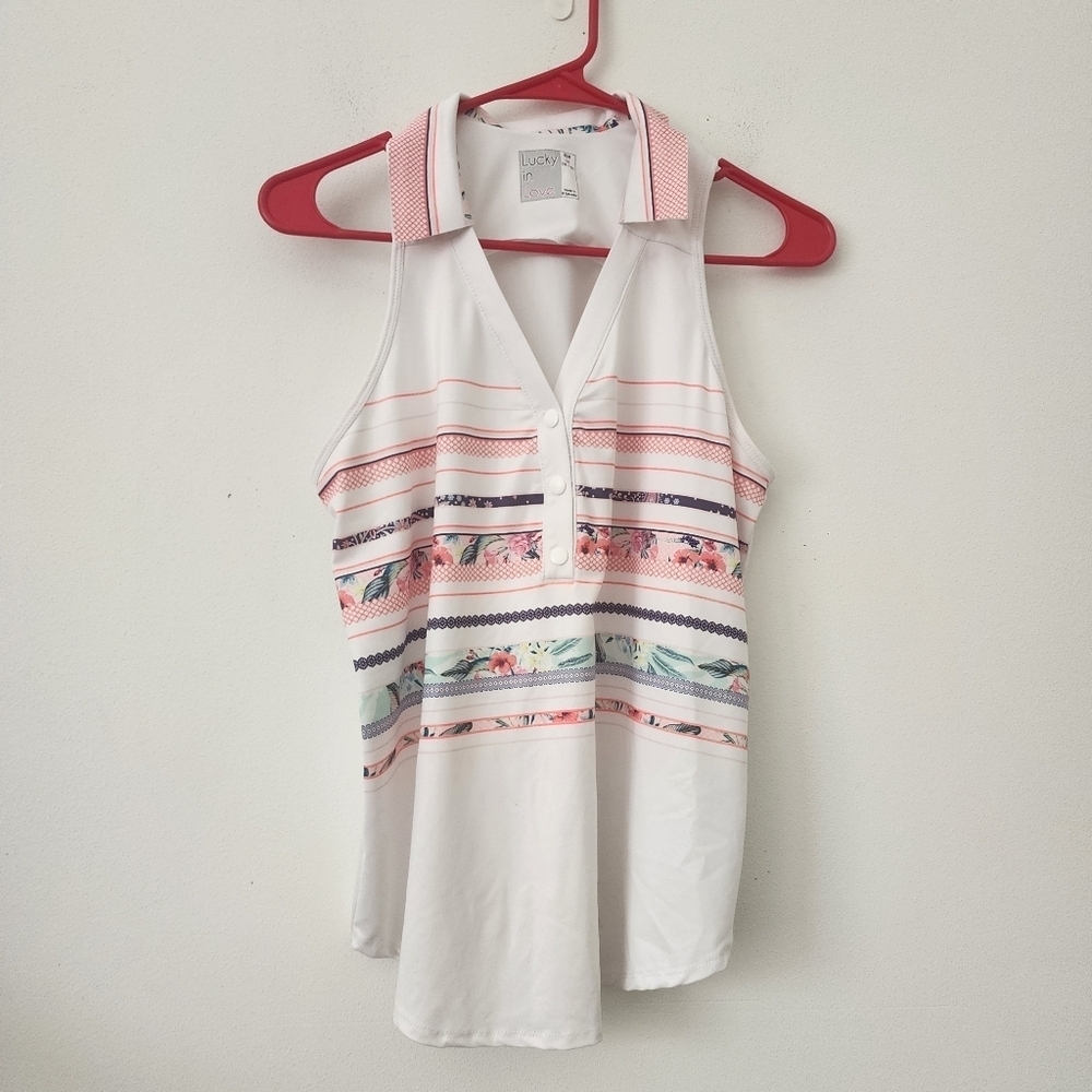 Lucky in Love Sleeveless Collared Tennis / Golf top Size Medium - Picture 2 of 11